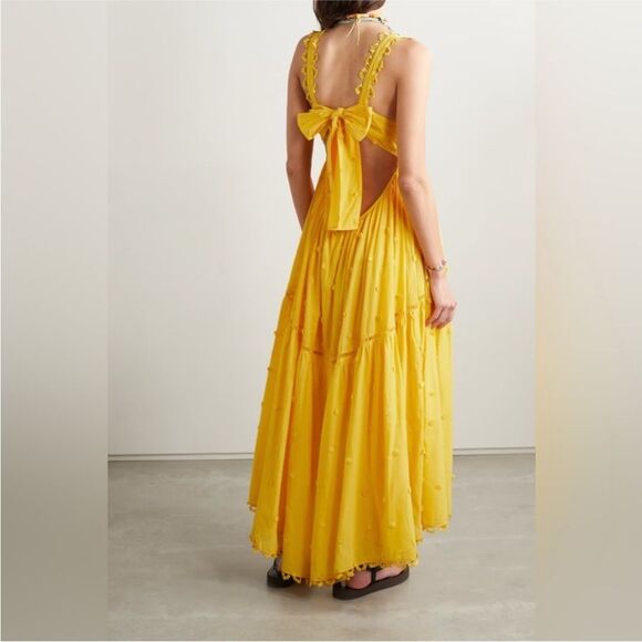 Farm Rio Yellow 3D Flowers Cotton Maxi Dress Crochet Embroidery Size M - Picture 5 of 13